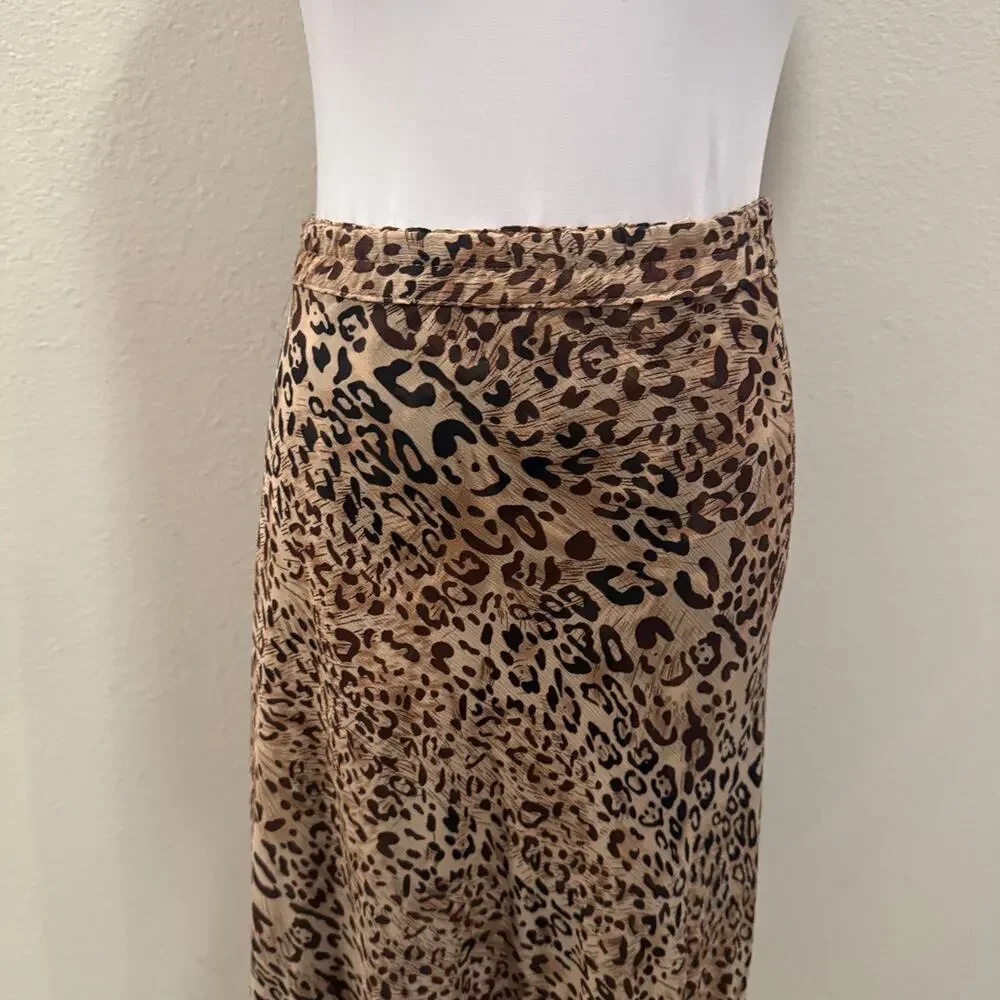 Reversible Leopard Cheetah Print Midi Skirt Animal Print Brown XL Work Office